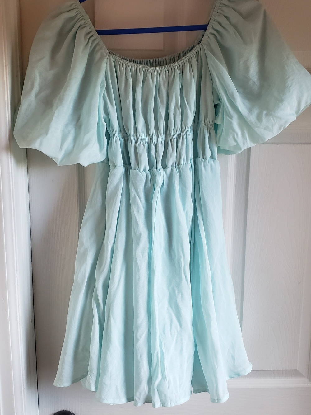 Francesca's Collections Light Aqua Puff Sleeve Dress